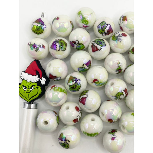 Glossy Grinch Acrylic Beads With UV Finish ,16mm,Random Mix,WQ