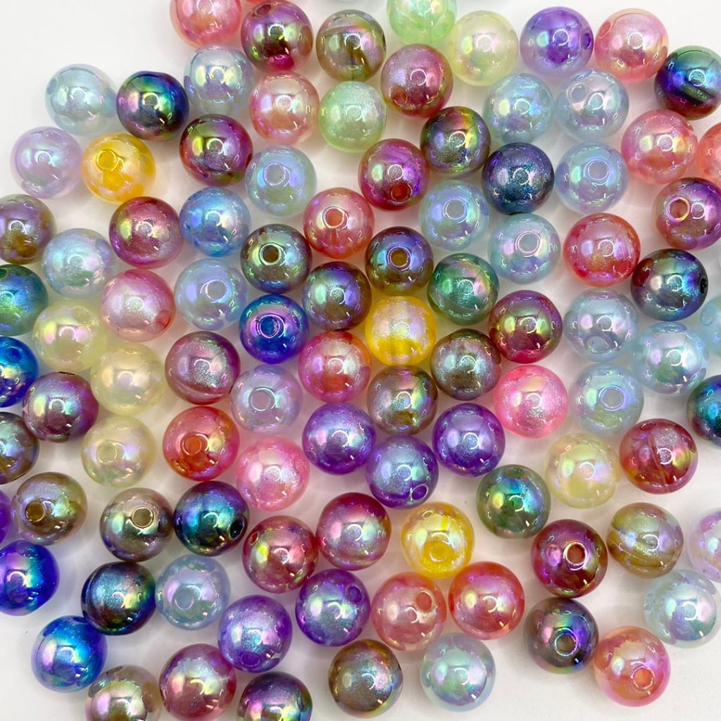 Glossy Acrylic Beads With Glitter Stripe in UV Finish,10mm,Random Mix