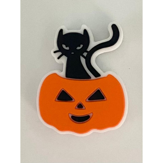 Halloween Pumking With Black Cat Silicone Focal Beads