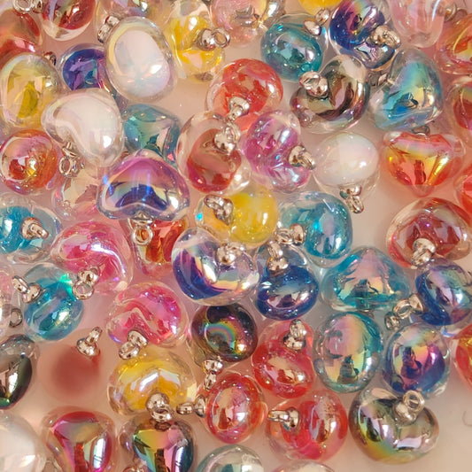 Double Clear See Thru Colorful Heart & Round Shaped Acrylic Beads With Pendants,Random Mix