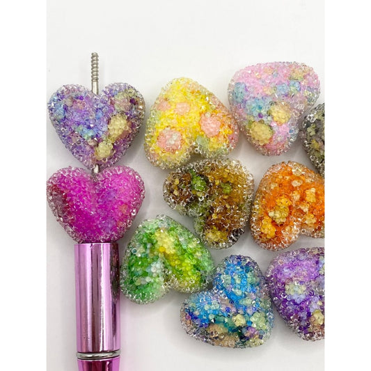 Sugar Heart Shaped Acrylic Rhinestone Beads with Multicolor Painting,21mm by 25mm,Random Mix ,YLD