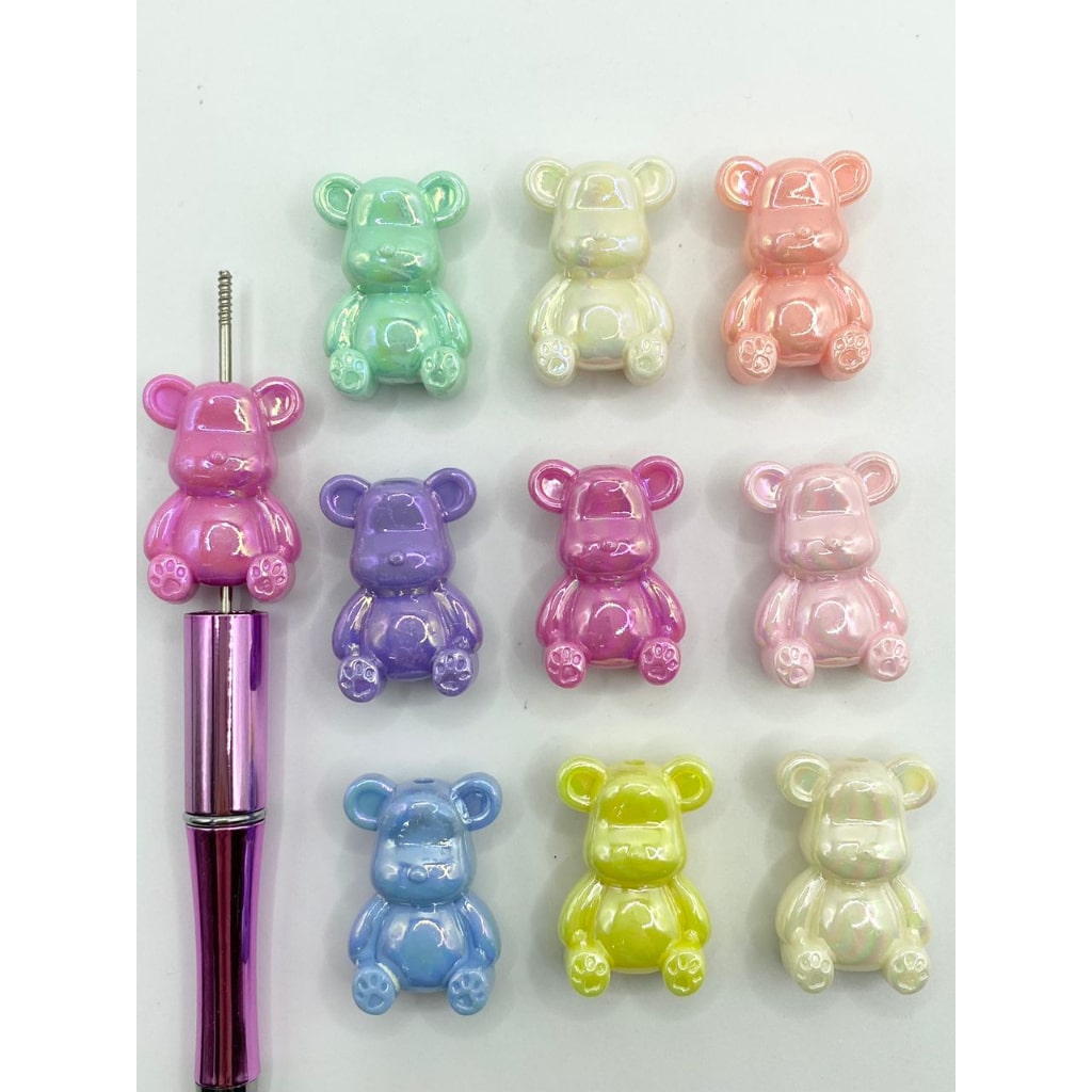 Sitting Teddy Bear Acrylic Beads With Solid Color,32mm,Random Mix,MC