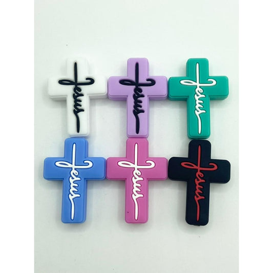 Jesus Cross Silicone Focal Beads,Random Mix