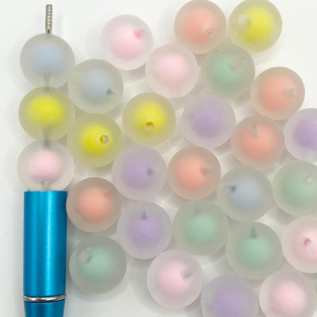 Frosted Double Layer Light Color Acrylic Beads ,16mm, Random Mix