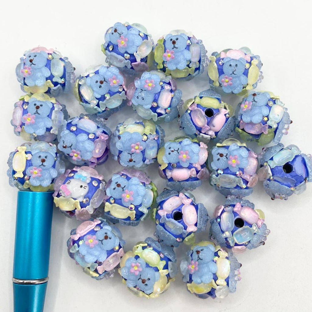 Fancy Clay Beads with Candy Crystal and Cute Bear in The Surface,20mm