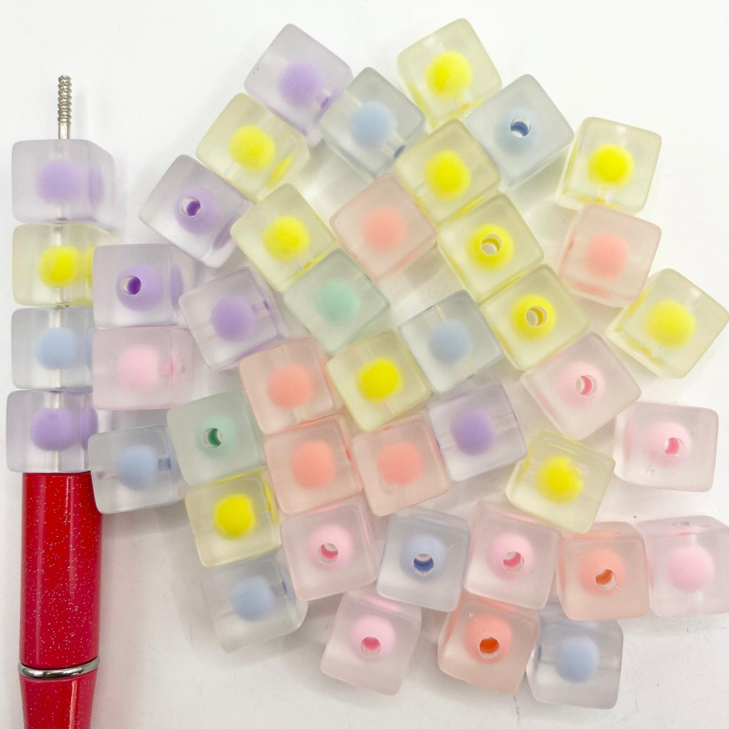 Double Layer Cube & Square Acrylic Beads,12mm,Random Mix