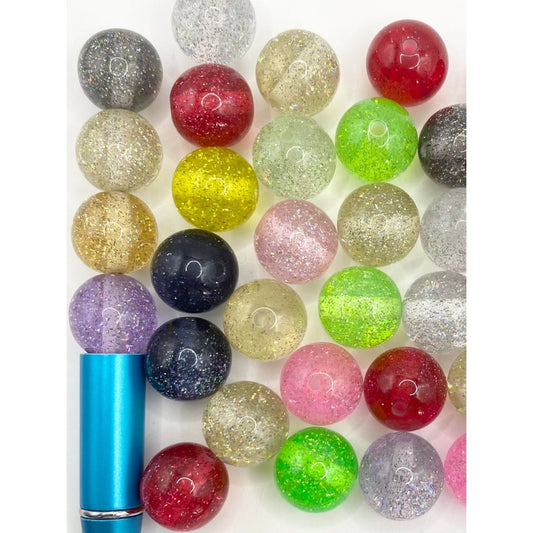 Clear See-Thru Acrylic Beads With Silver Glitter Inside ,16mm,Random Mix ,XX