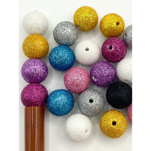 Solid Acrylic Beads With Glitter Finish,16mm,Random Mix ,DK