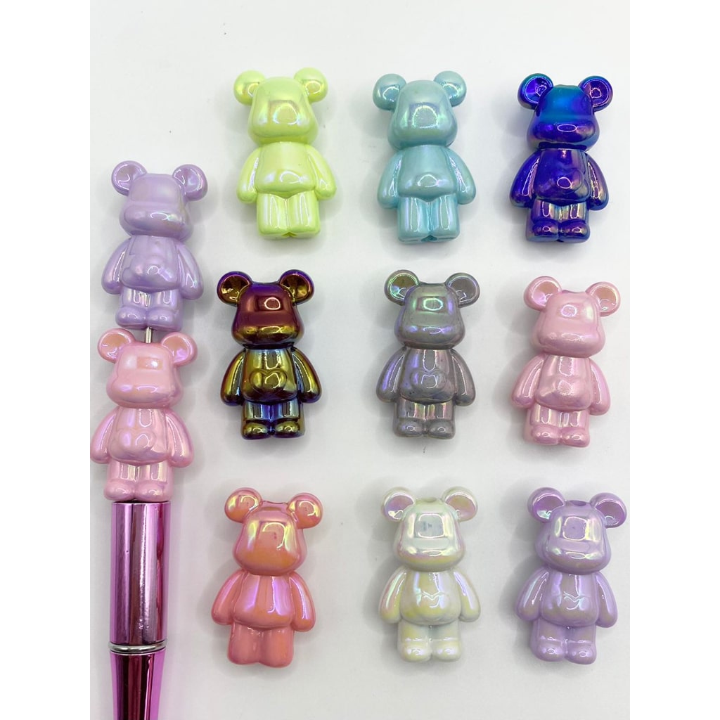 Standing Teddy Bear Acrylic Beads With Solid Color,34mm,Random Mix,MT