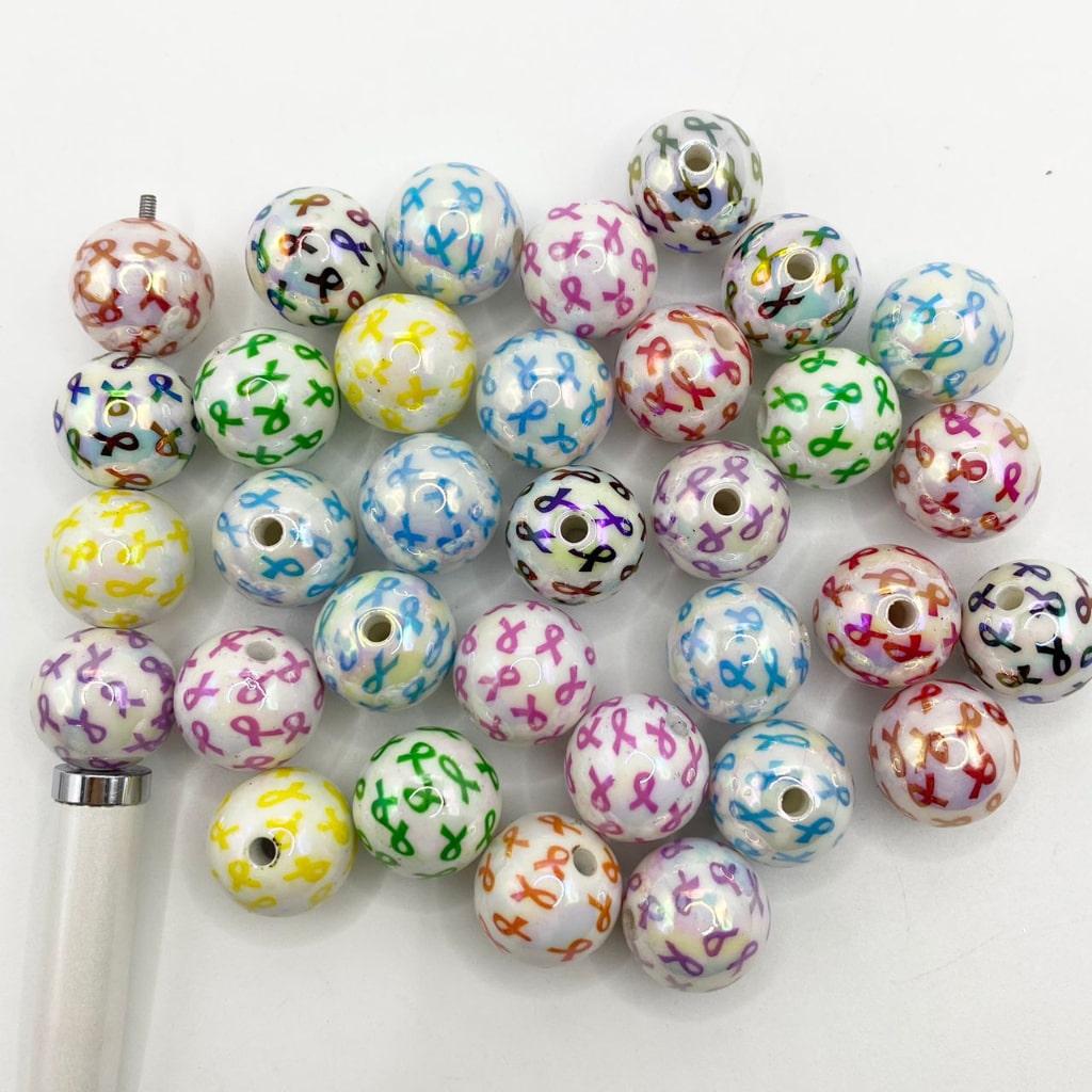 Makintab na Ribbon Acrylic Beads na May UV Finish ,16mm, Random Mix, SJ