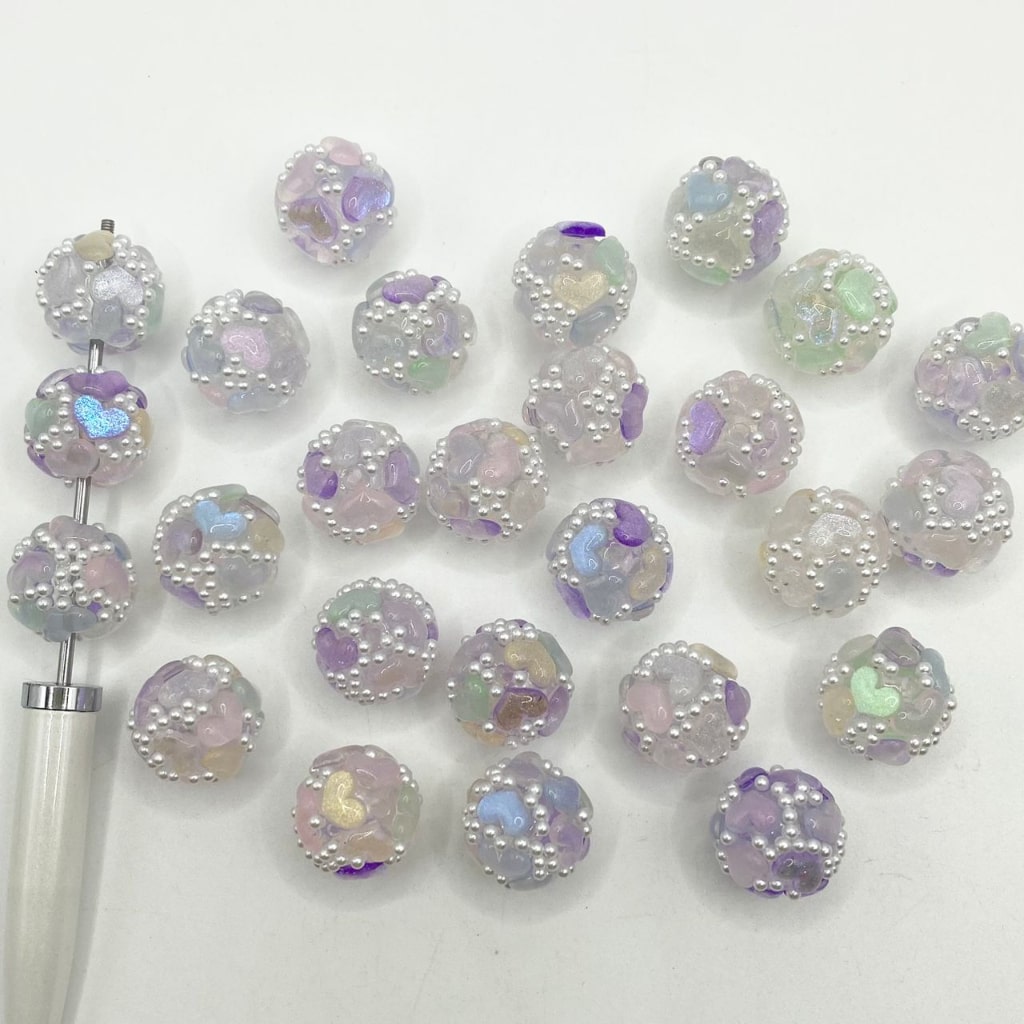 Magarbong Maaliwalas na See-Thru Acrylic Beads na May Heart Crystal at Pearl in the Surface ,16mm,ZY