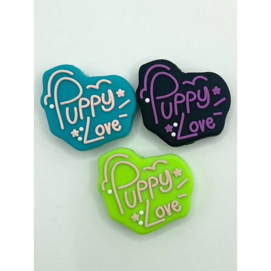 Puppy Love in Heart Silicone Focal Beads,Random Mix