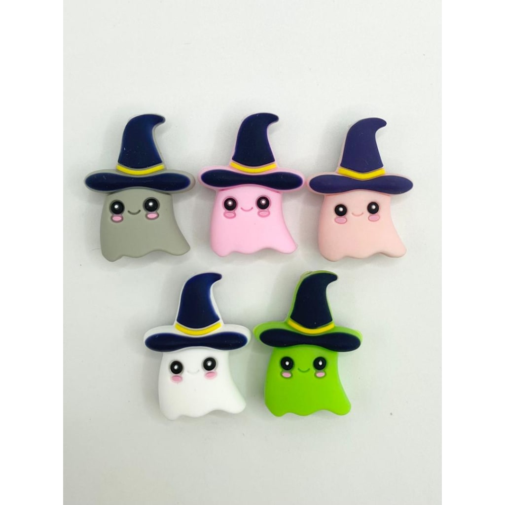 Halloween Cute Ghost With Hat Silicone Focal Beads,Random Mix