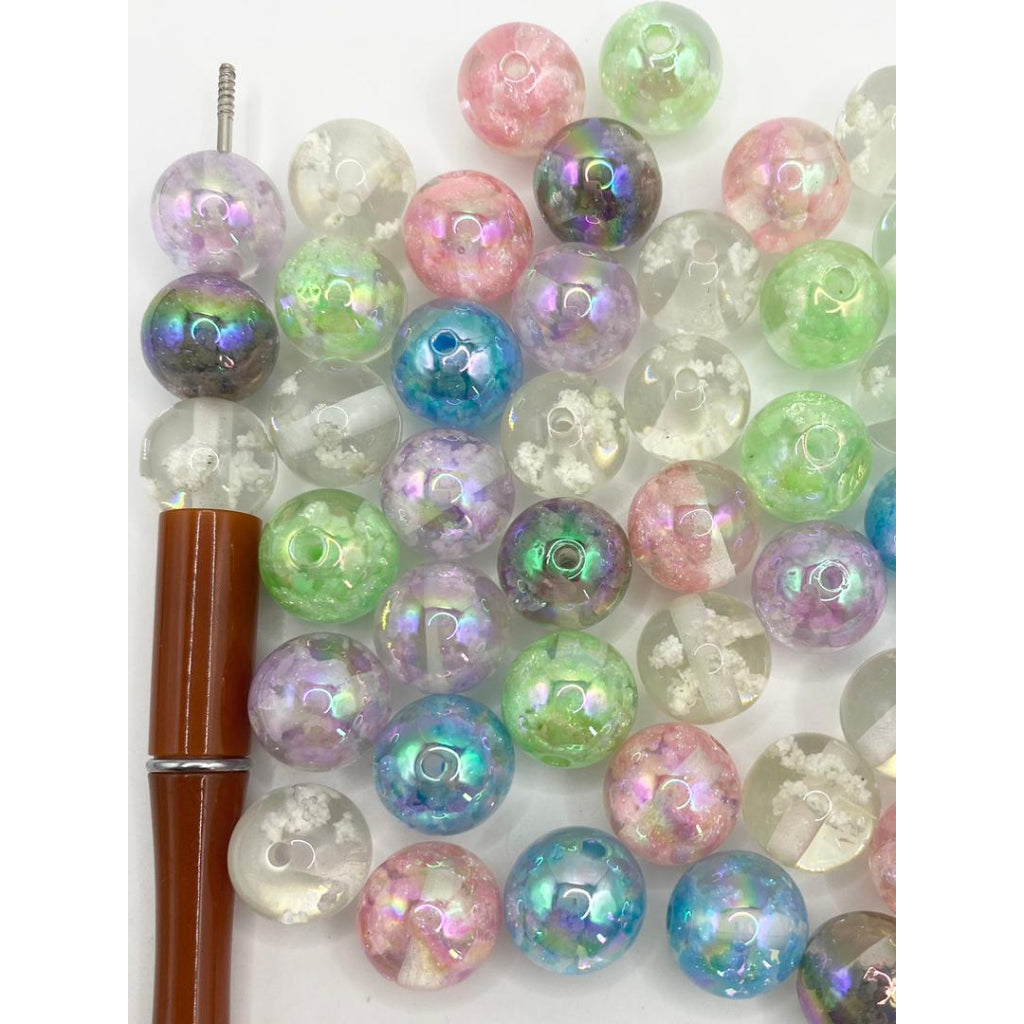 Clear See-Thru Acrylic Beads With Dried Flowers Inside ,16mm,Random Mix