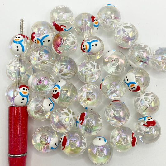 Clear See Thru Snowman &amp; Snowflake Acrylic Beads,16mm,Random Mix,CM