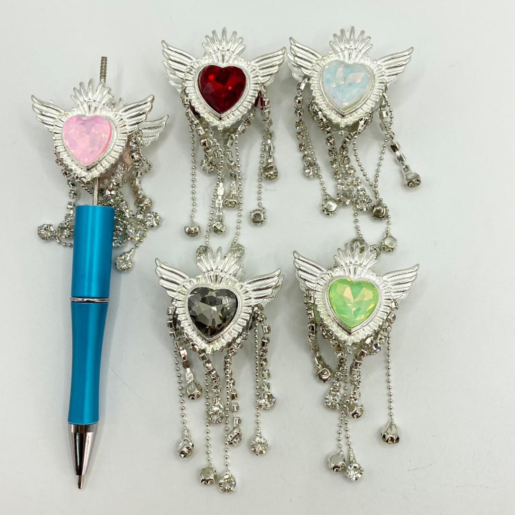 Fancy Metal Beads with Heart Crystal & Rhinestone Chain & Angel Wing & Crown,Random Mix