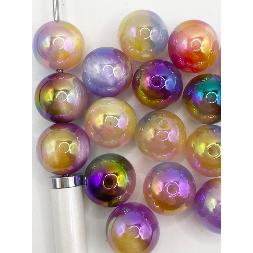 Glossy Ombre Acrylic Beads With UV Finish with Cat Eye ,16mm & 12mm,Random Mix,YH