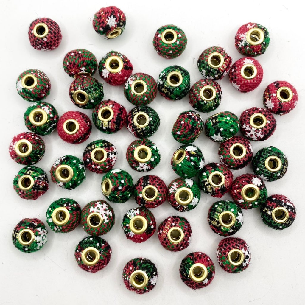 Christmas Pom Pom Hard Beads ,14mm ,Green & Red