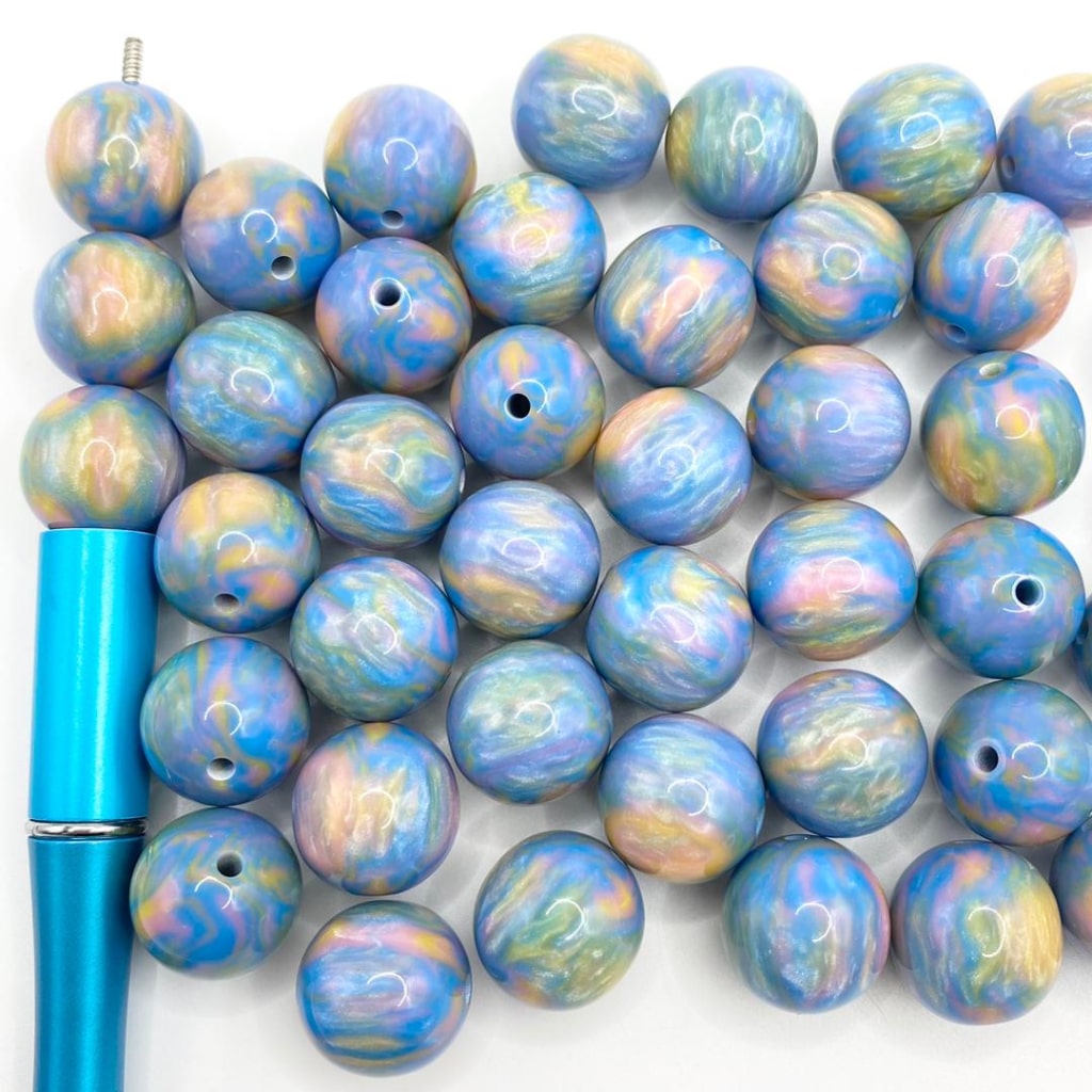 Elegant Glossy Blue Marble  Acrylic Beads ,16mm