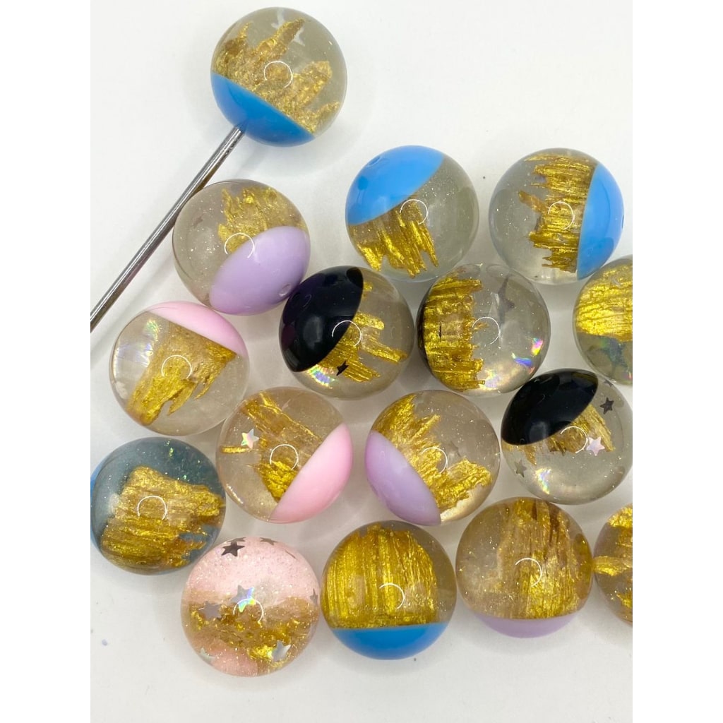 Clear See-Thru With Gold Mountain Inside and Glitter Confetti Acrylic Beads in Half Hole,Crystal Ball ,20mm,Random Mix