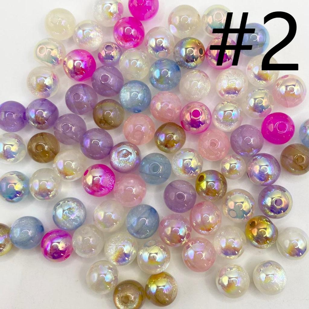 Half Glitter Acrylic Beads With UV Finish ,10mm,Random Mix,TT