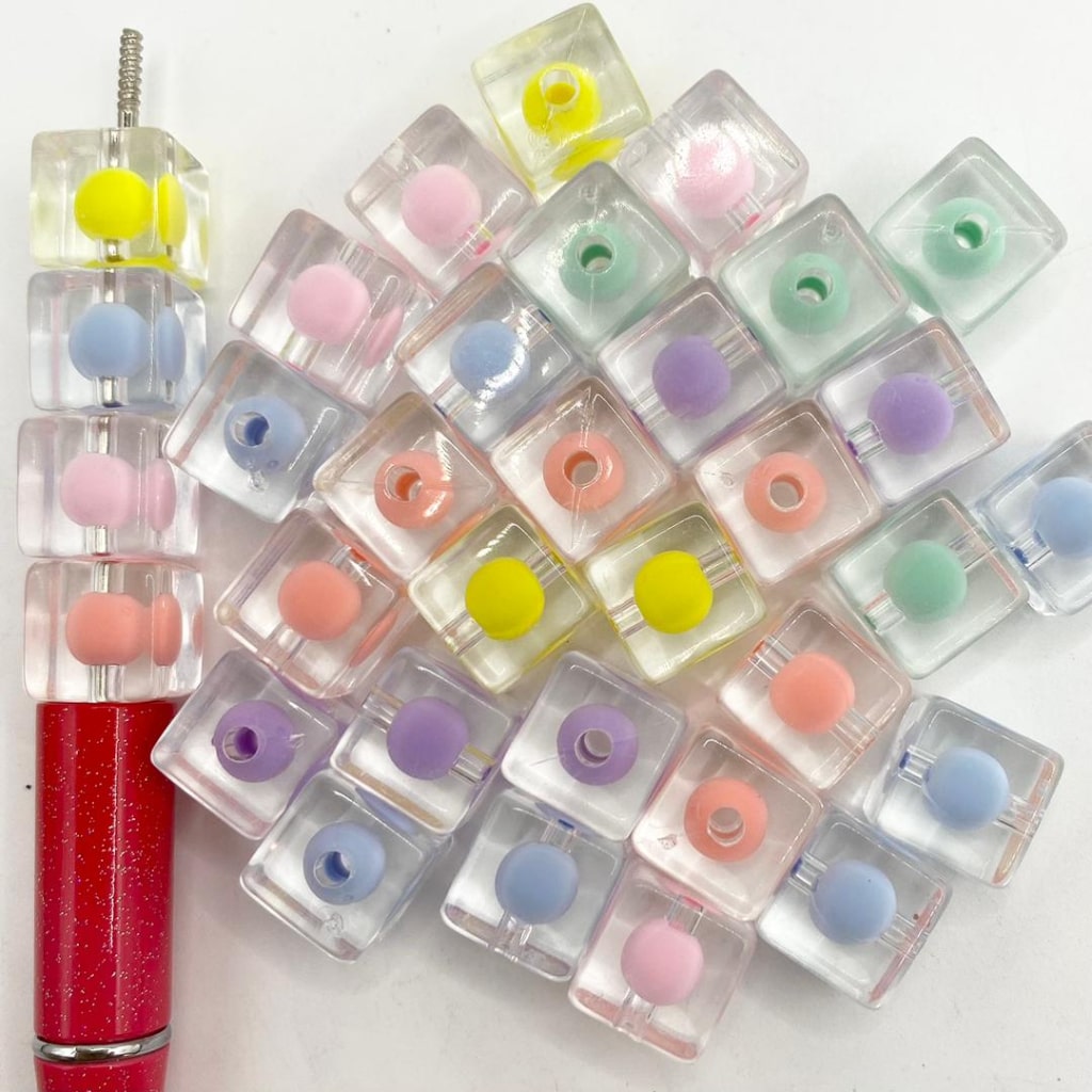 Double Layer Cube & Square Acrylic Beads,12mm,Random Mix