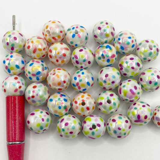 Glossy Multicolor Acrylic Beads With Spots Printed ,16mm,Random Mix,XY