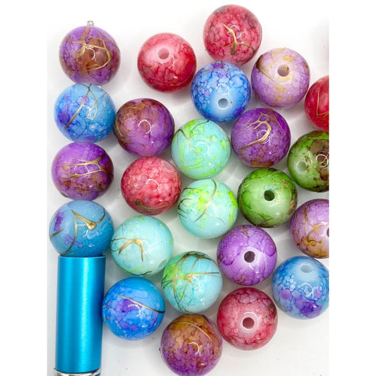 Multicolor Acrylic Beads With Gold Swirls Marble Style ,16mm,Random Mix ,DK