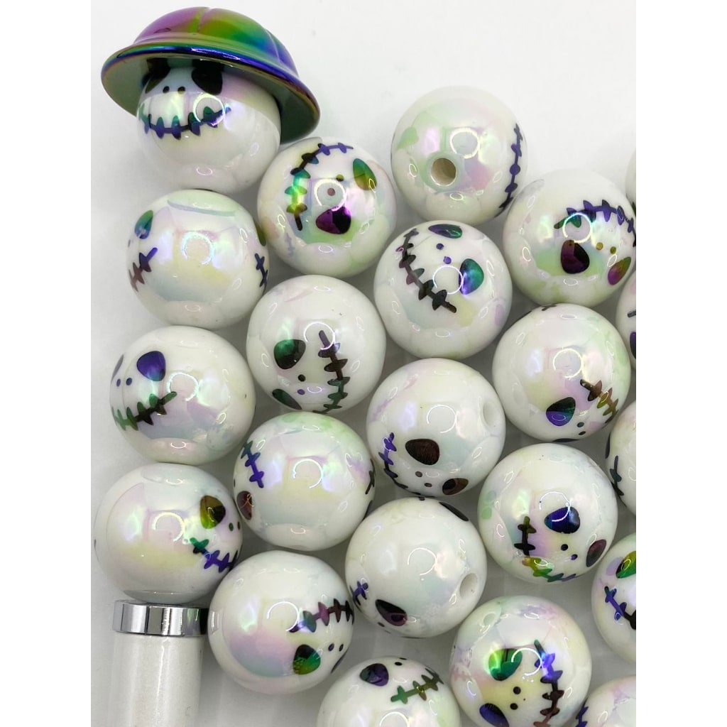 Halloween Jack Printed White Color Acrylic Beads with UV Finish ,16mm,WQ