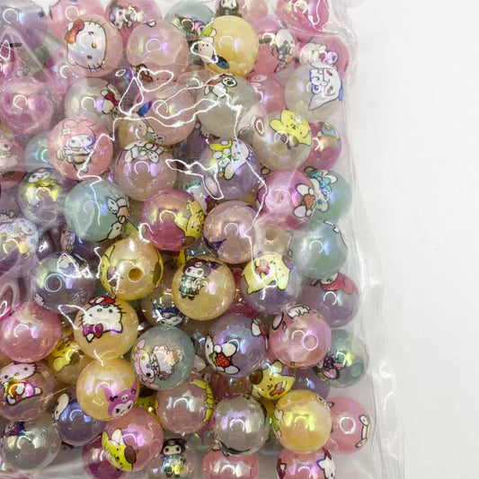 Glossy Cartoon Characters Printed Acrylic Beads ,16mm,SJ