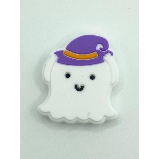 Halloween Cute Ghost With Witch Hat Silicone Focal Beads