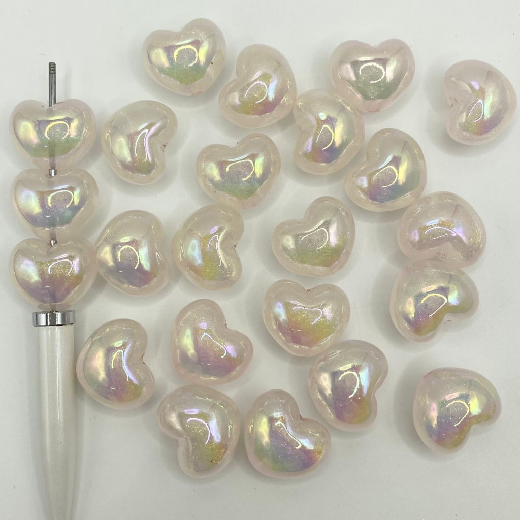 Luminious Glitter Pink Heart Acrylic Beads ,18mm by 22mm ,CM