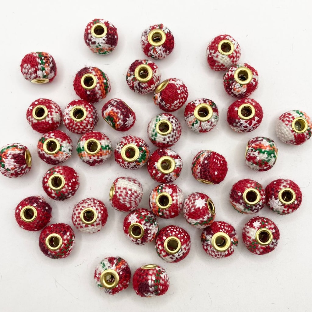 Christmas Pom Pom Hard Beads ,14mm ,Green & Red