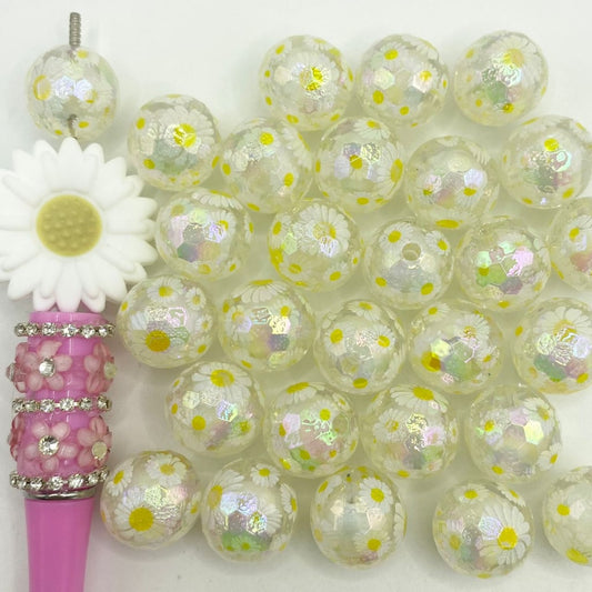 Daisy Flower Double Layer Acrylic Beads With UV Finish ,16mm,Random Mix,DK