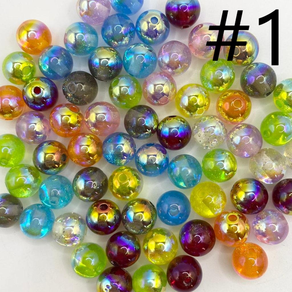 Half Glitter Acrylic Beads With UV Finish ,10mm,Random Mix,TT