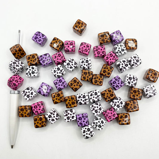 Cube Lepoard Acrylic Beads ,11mm by 16mm,Random Mix ,SB