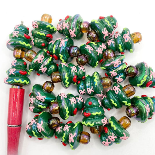 Christmas Tree Hand Painted Acrylic Beads With emojy ,22mm by 28mm,CM