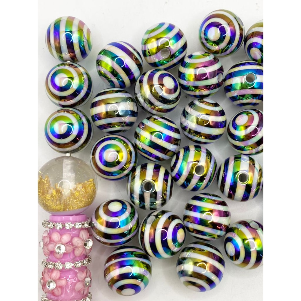 Black Swirl Acrylic Beads With UV Finish ,16mm & 20mm,Random Mix,SJ