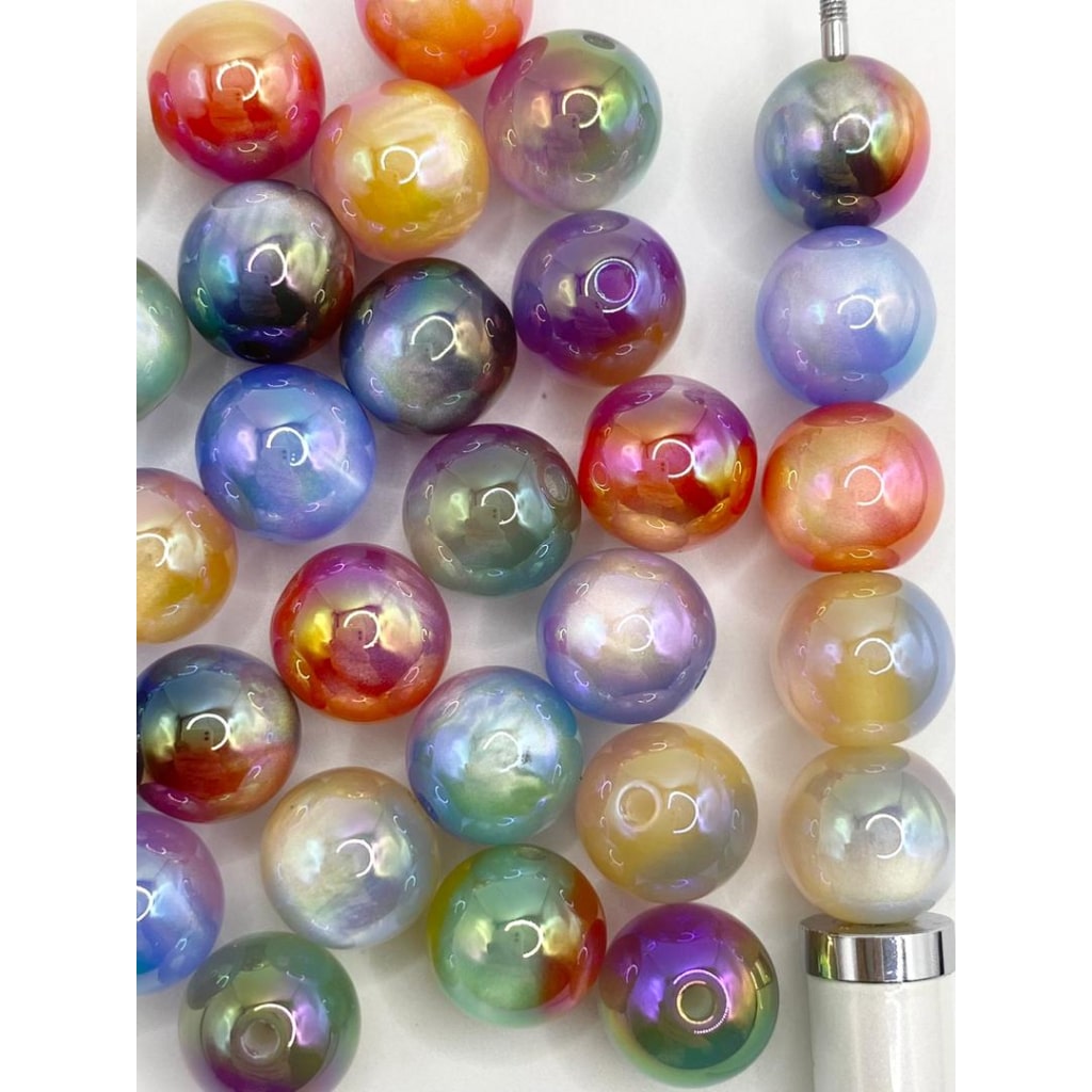 Glossy Ombre Acrylic Beads With UV Finish with Cat Eye ,16mm & 12mm,Random Mix,YH