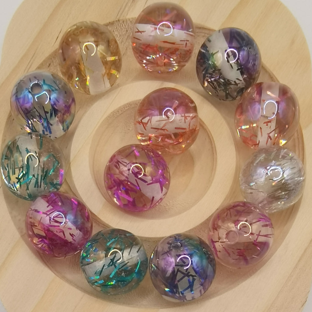 Clear See Thru Acrylic Beads With Colorful Confetti & Foil ,Random Mix Color ,16mm,XX