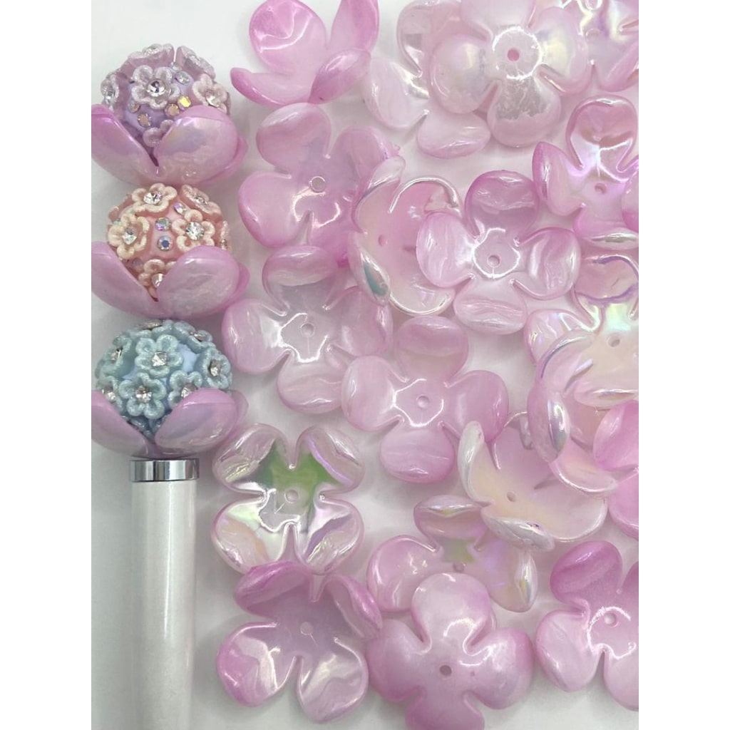 Pink Flower Shaped Acrylic Spacers & Bead Cage,27mm,QZ