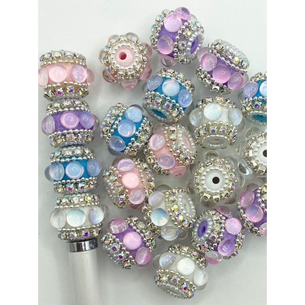 Fancy Acrylic Beads with Big Crystal & AB Rhinestone Chain ,16mm by 20mm,Random Mix,ZY