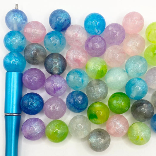 Luminious Clear See-Thru Marble Glitter Acrylic Beads,16mm,Random Mix,YH