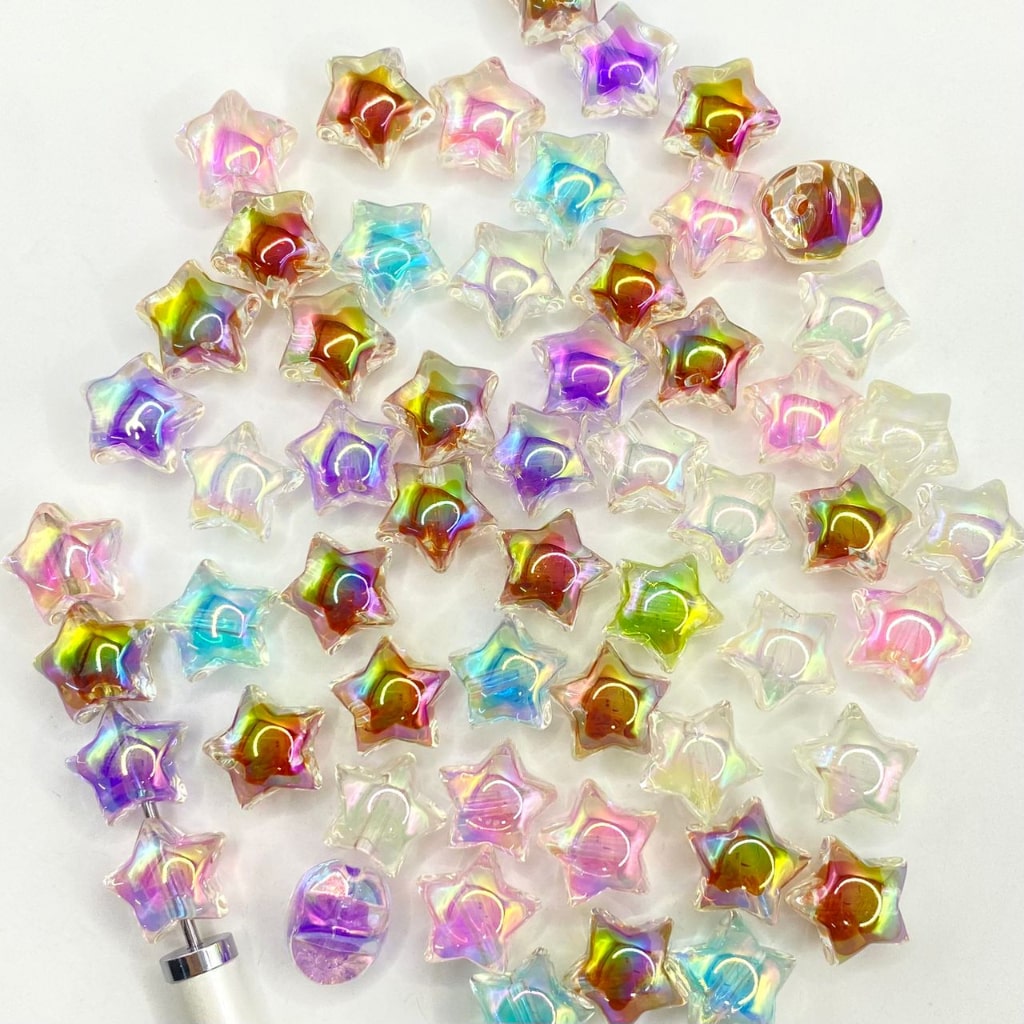 Double Layer Clear Star Shaped Acrylic Beads ,16mm,Random Mix,CM