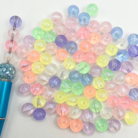 Transparent Glitter Acrylic Beads With Jelly Color,10mm,Random Mix,YH