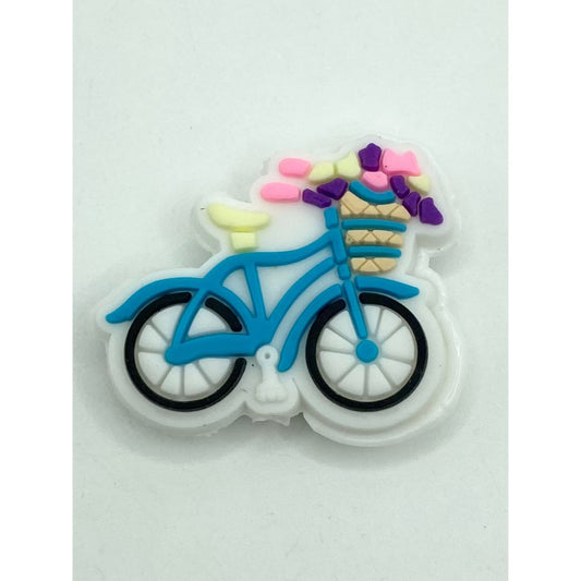 Blue Bike & Bicycle With Flower Silicone Focal Beads