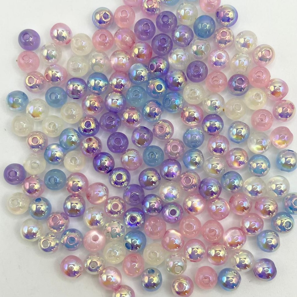 Glossy Light Color Cat Eye Acrylic Beads With UV Finish,6mm,Random Mix,TT