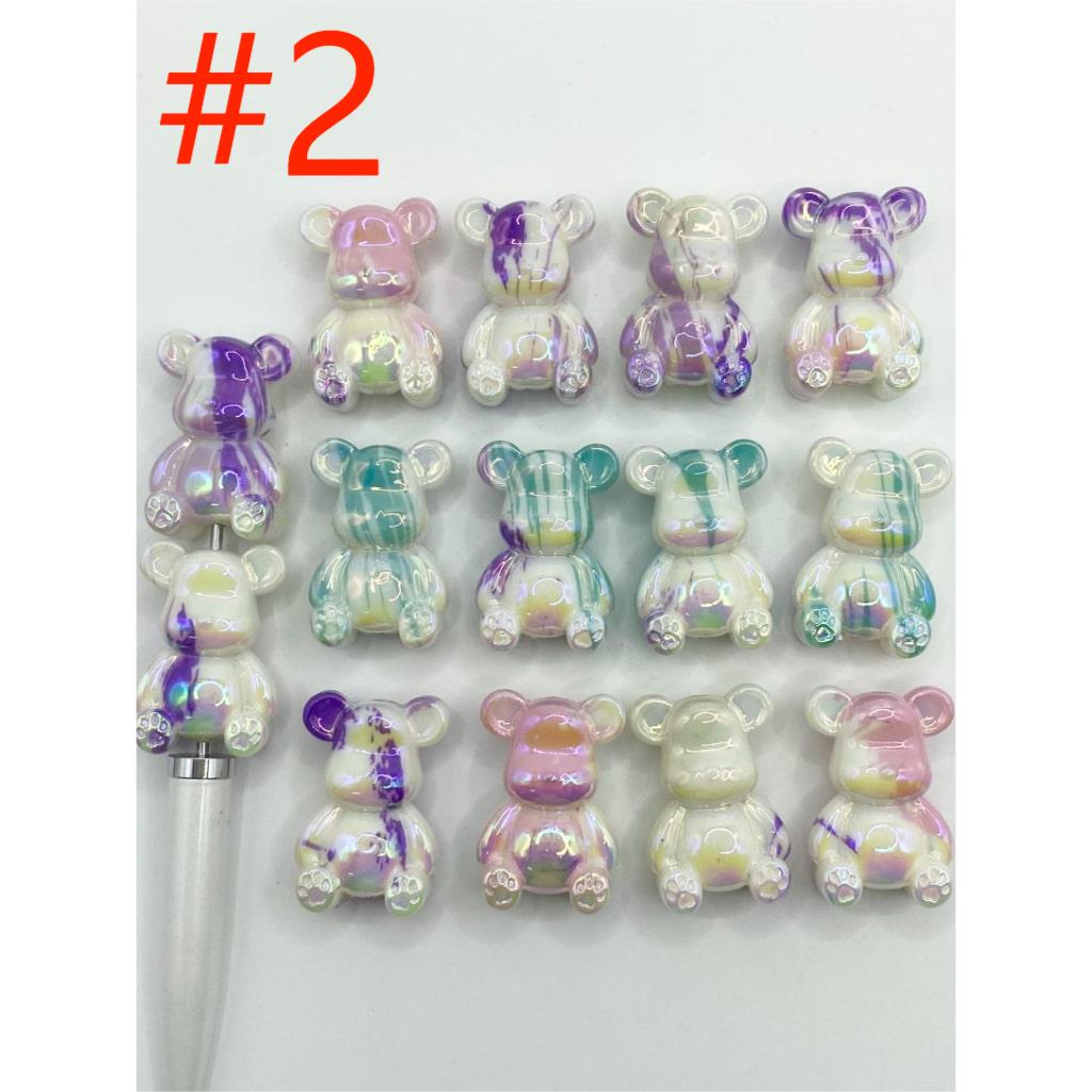 Acrylic Bear Shaped Beads na may Marble Pattern sa Iba't Ibang Kulay, Random Mix