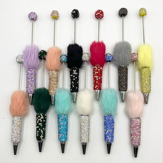 Fancy Clay Beadable Pens with Fluff ,Random Mix