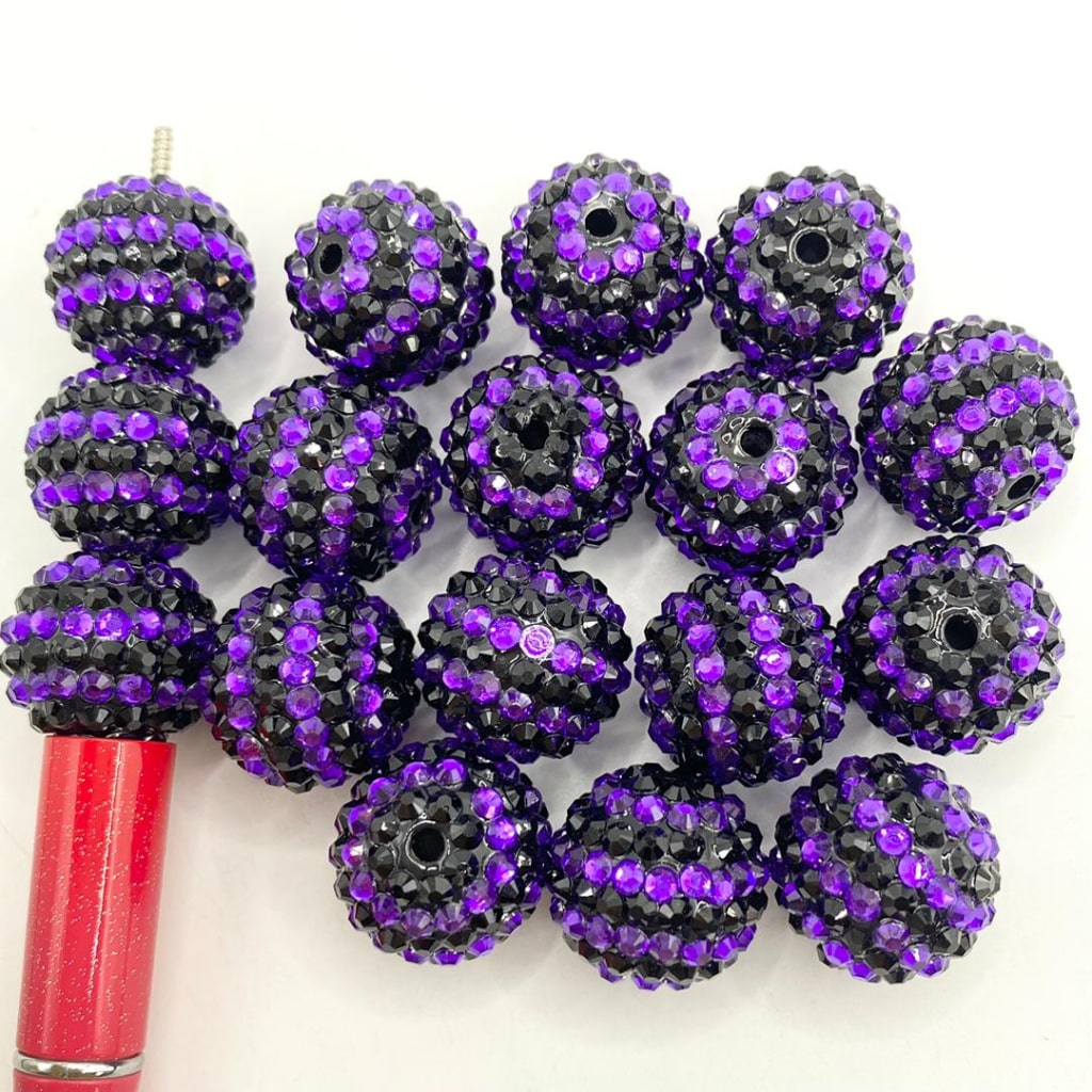 Purple and Black Swirl Acrylic Rhinestone Beads,20mm